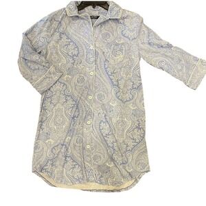 Ralph Lauren Cotton Gown Blue Paisley Print Women’s Medium Button Long Sleeve